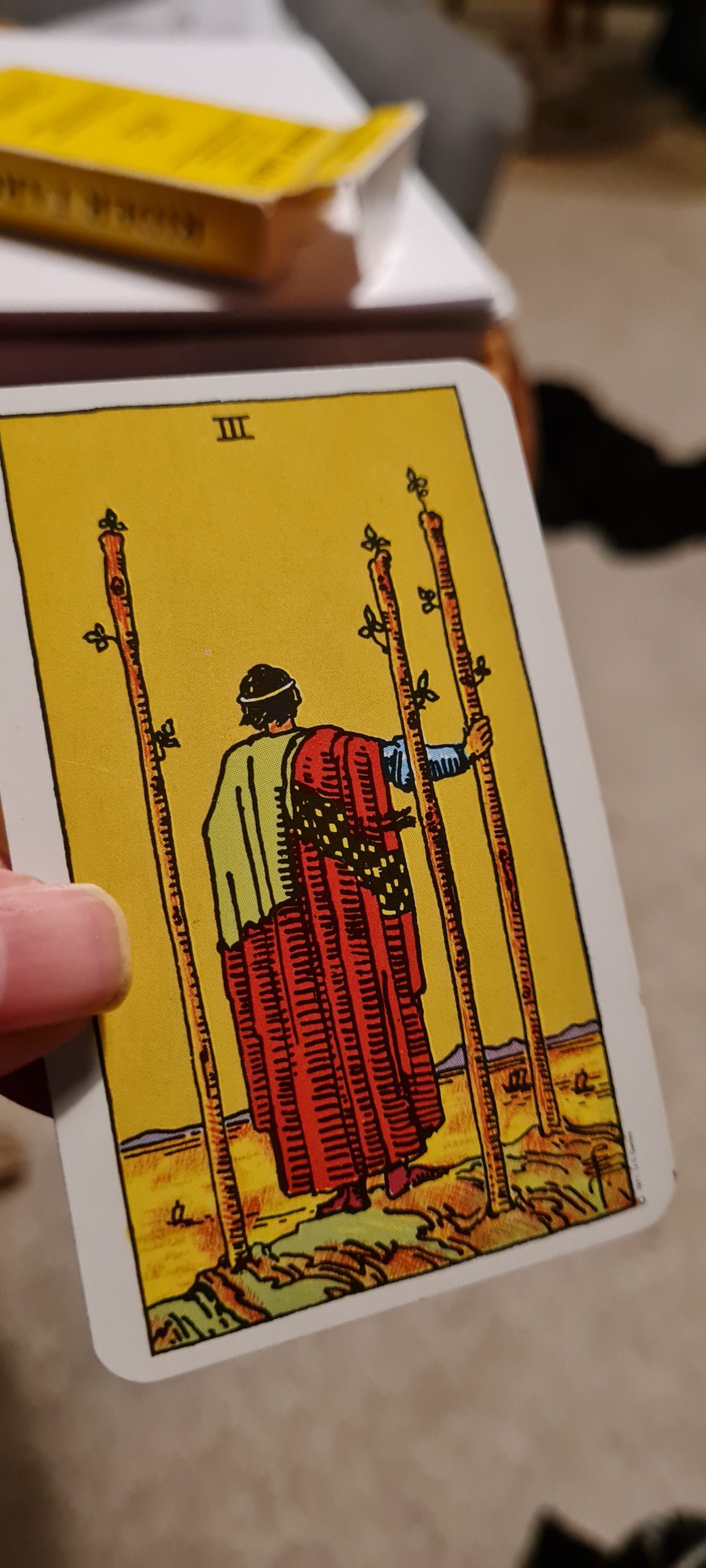 3 av stavar i tarot kort